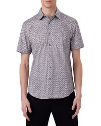 Bugatchi - Miles Ooohcotton Abstract Print Short Sleeve Stretch Button-up Shirt - Lyst