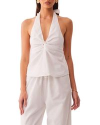 SNDY'S - Pascal Deep Halter Neck Cotton & Linen Blend Top - Lyst