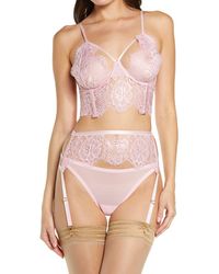 Coquette - Lace Longline Underwire Bra, Garter Belt & Thong Set - Lyst