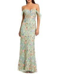 Mac Duggal - Off The Shoulder Bustier Emboridered Net Gown - Lyst
