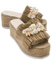 Prologue Shoes - Dion Raffia Seashell Wedge Mules - Lyst