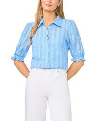 Halogen® - Sheer Stripe Puff Sleeve Button-Up Shirt - Lyst