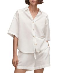 Mango - Short Sleeve Cotton & Linen Button-up Shirt - Lyst