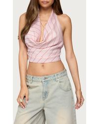 Edikted - Stripe Cowl Neck Halter Crop Top - Lyst