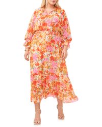 Vince Camuto - Floral Smocked Three Quarter Sleeve Maxi Dress - Lyst