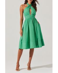 Astr - Kalia Halter Neck Linen & Cotton Dress - Lyst