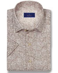 David Donahue - Texture Floral Print Short Sleeve Linen & Cotton Shirt - Lyst