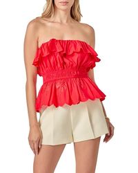 English Factory - Embroidered Ruffle Strapless Top - Lyst
