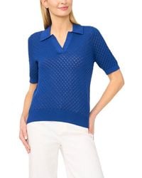 Halogen® - Pointelle Short Sleeve Cotton Polo Sweater - Lyst