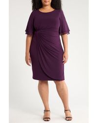 Connected Apparel - Double Flutter Sleeve Faux Wrap Dress - Lyst