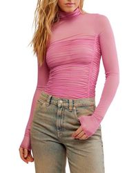 Free People - Under It All Ruched Mesh Turtleneck Bodysuit - Lyst