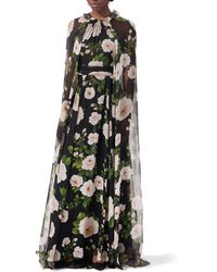 Carolina Herrera - Floral Silk Halter Neck Gown With Detachable Cape - Lyst