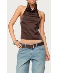 Edikted - Cowl Neck Backless Satin Crop Top - Lyst
