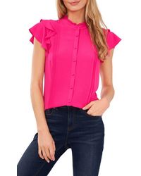 Cece - Pintuck Ruffle Short Sleeve Blouse - Lyst