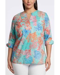 Foxcroft - Vena Coral Print Cotton Tunic Shirt - Lyst