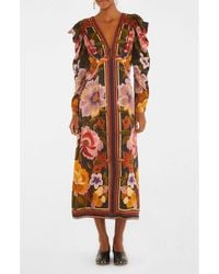 FARM Rio - Floral Border Print Long Sleeve Dress - Lyst