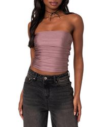 Edikted - Maxeen Shiny Ruched Tube Top - Lyst