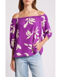 Loveappella - Floral Print Off The Shoulder Top - Lyst