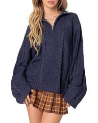 Edikted - Oversize Cable Stitch Quarter Zip Sweater - Lyst