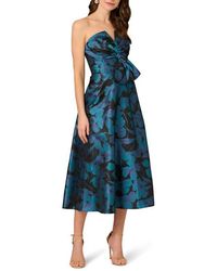 Aidan Mattox by Adrianna Papell - Floral Jacquard Strapless Midi Cocktail Dress - Lyst