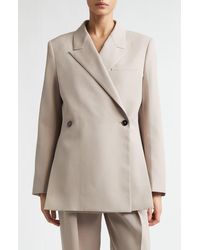 Jil Sander - Slim Double Breasted Wool Gabardine Blazer - Lyst
