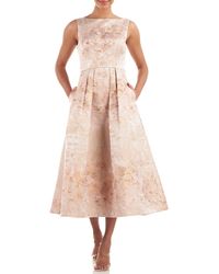 Kay Unger - Elsa Metallic Floral A-line Midi Dress - Lyst