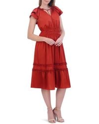 Eliza J - Tiered Ruffle Sleeve Tie Neck Midi Dress - Lyst