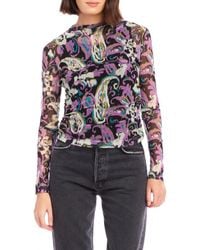 Fifteen Twenty - Khami Print Shirred Mesh Top - Lyst