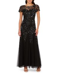 Adrianna Papell - Floral Embroidered Beaded Trumpet Gown - Lyst