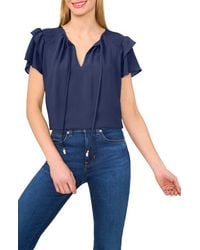 Cece - Tie Neck Flutter Sleeve Top - Lyst