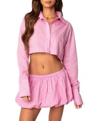 Edikted - Pinstriped Cropped Cotton Button-Up Shirt - Lyst