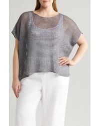 Eileen Fisher - Open Stitch Short Sleeve Organic Linen Sweater - Lyst