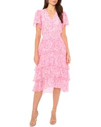 Vince Camuto - Floral Tiered Midi Dress - Lyst