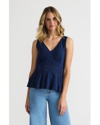 Lands' End - Regular Size Sleeveless Lwcm Lattice Peplum Vneck Top - Lyst