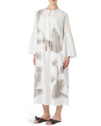 Marina Rinaldi - York Metallic Floral Crystal Detail Long Sleeve Cotton Dress - Lyst