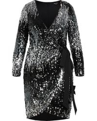 City Chic - Arielle Long Sleeve Sequin Wrap Front Dress - Lyst