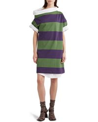 Dries Van Noten - Rugby Stripe Asymmetric Short Sleeve Sweatshirt Dress - Lyst