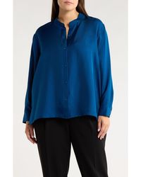 Eileen Fisher - Mandarin Collar Silk Button-Up Shirt - Lyst