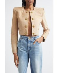 Balmain - Crop Suede Spencer Jacket - Lyst