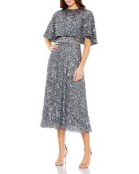 Mac Duggal - Embellished Cape High Neck Midi Dress - Lyst