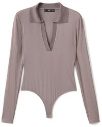 Mango - Johnny Collar Long Sleeve Rib Bodysuit - Lyst