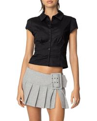 Edikted - Massie Cap Sleeve Stretch Cotton Button-Up Shirt - Lyst