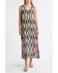 Apny - Print V-Neck Sleeveless Chiffon Midi Dress - Lyst