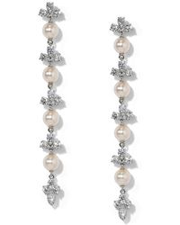 Nadri - Faux Pearl Long Linear Drop Earrings - Lyst