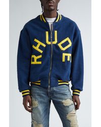 Rhude - Oversize Logo Cotton Terry Varsity Jacket - Lyst