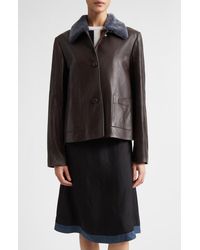 Marni - Leather Jacket With Genuine Shearling Collar - Lyst