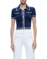 Alice + Olivia - Alice + Olivia Marlena Crop Wool Blend Button-up Polo Sweater - Lyst