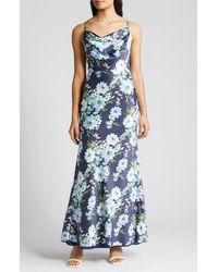 Vince Camuto - Print Cowl Neck Satin Gown - Lyst