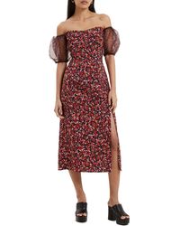 French Connection - Clara Floral Off The Shoulder Puff Sleeve Dress - Lyst