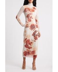 AFRM - Shailene Print Long Sleeve Mesh Body-Con Midi Dress - Lyst